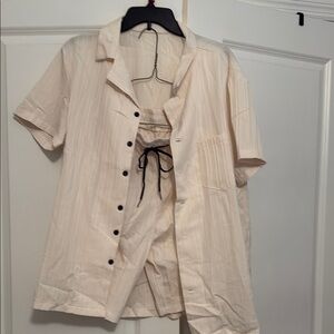 Men’s Cream Short Sleeve Button-Up Shirt and Shorts Set NWOT